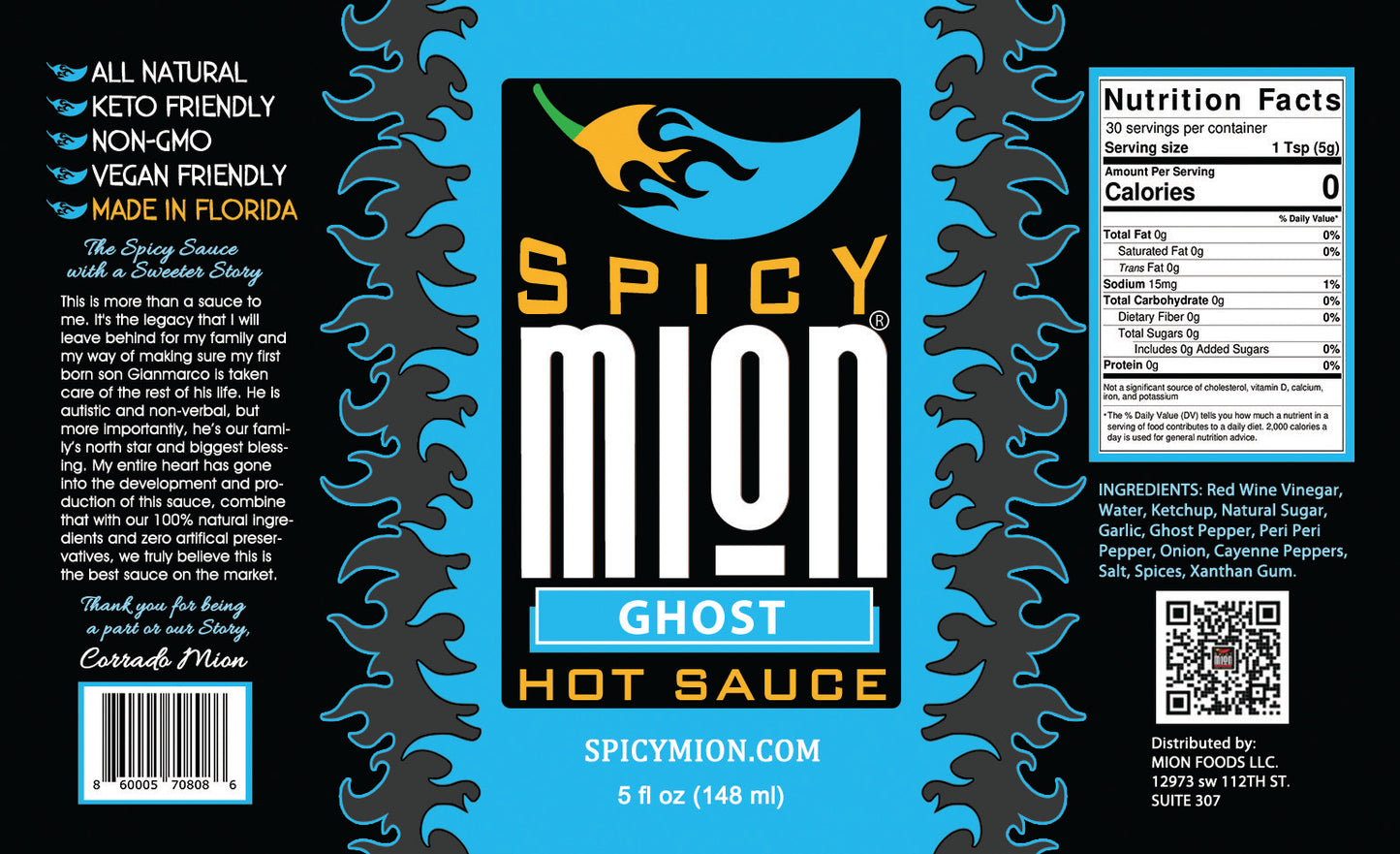 1 Spicy Mion GHOST PEPPER HOT Sauce - 5 FL OZ